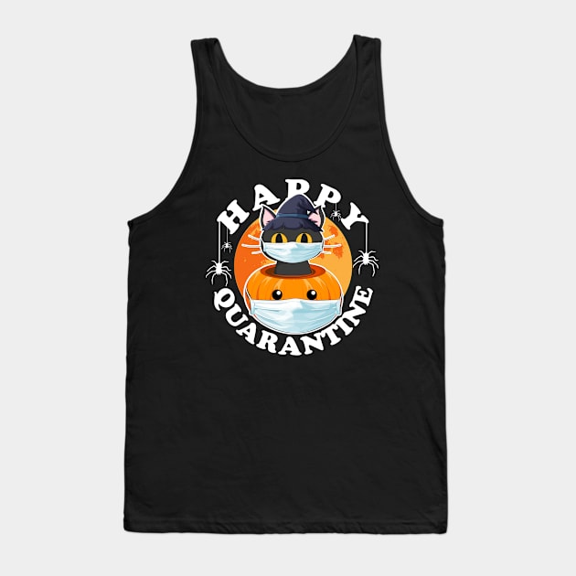 Happy Quarantine, Cat Pumpkin Face Mask Halloween Costume Tank Top by Kawaii_Tees